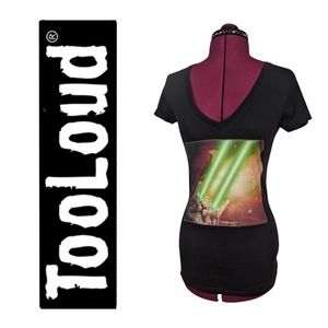 TooLoud Laser Eyes Cat in Space V-Neck T-Shirt